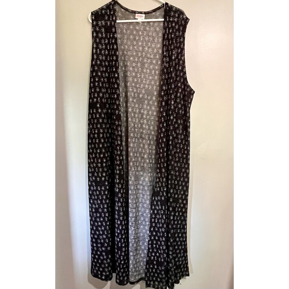 Lularoe XL Black Sarah Long Cardigan with White Stars Sleeveless All Season